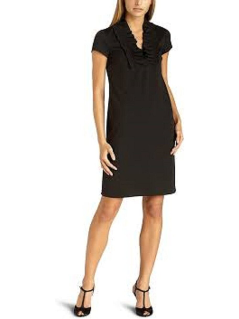 Suzi Chin For Maggy Boutique Dress Women's size 2 Gray Cap Sleeve Ruffled V Neck